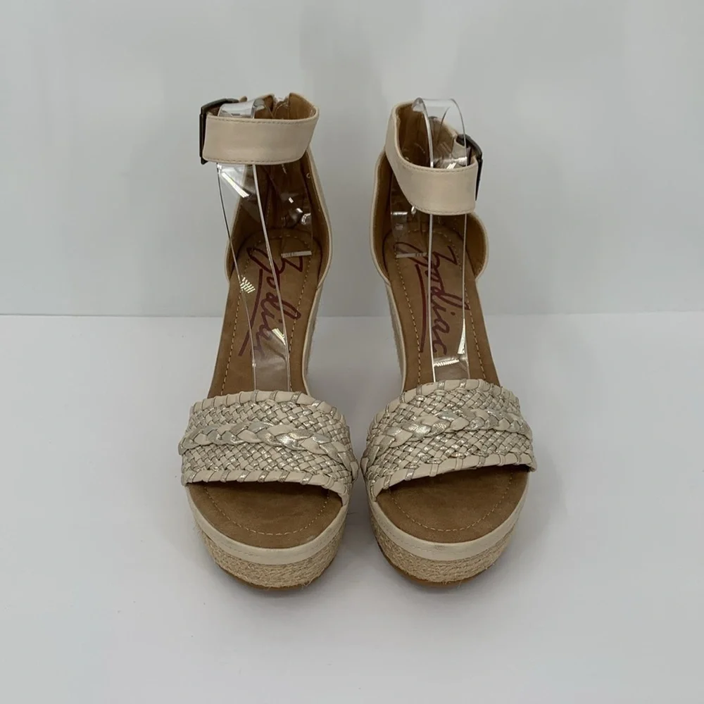Zodiac Sabeen Espadrille wedge platform sandals ankle strap braided tan gold 10